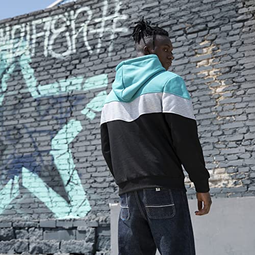 TOLOER Mens Hoodie Pullover Color Block Long Sleeve Casual Sweatshirts BlueBlack Large — view 4