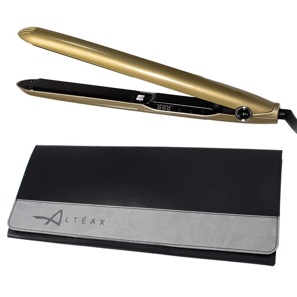 EUPHORIA - Plancha de pelo profesional de turmalina con pantalla digital y temperatura ajustable hasta 230° + ALTÉAX® Funda de piel sintética fabricada en Italia
