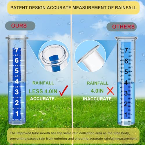Ricihene Rain Gauge Outdoor, 7\" Freeze-Proof Rain Gauge Outdoor Best Rated, Large Clear White Numbers and Adjustable Height - Stylish and Practical Rain Measuring Tool for Garden, Lawn, Patio