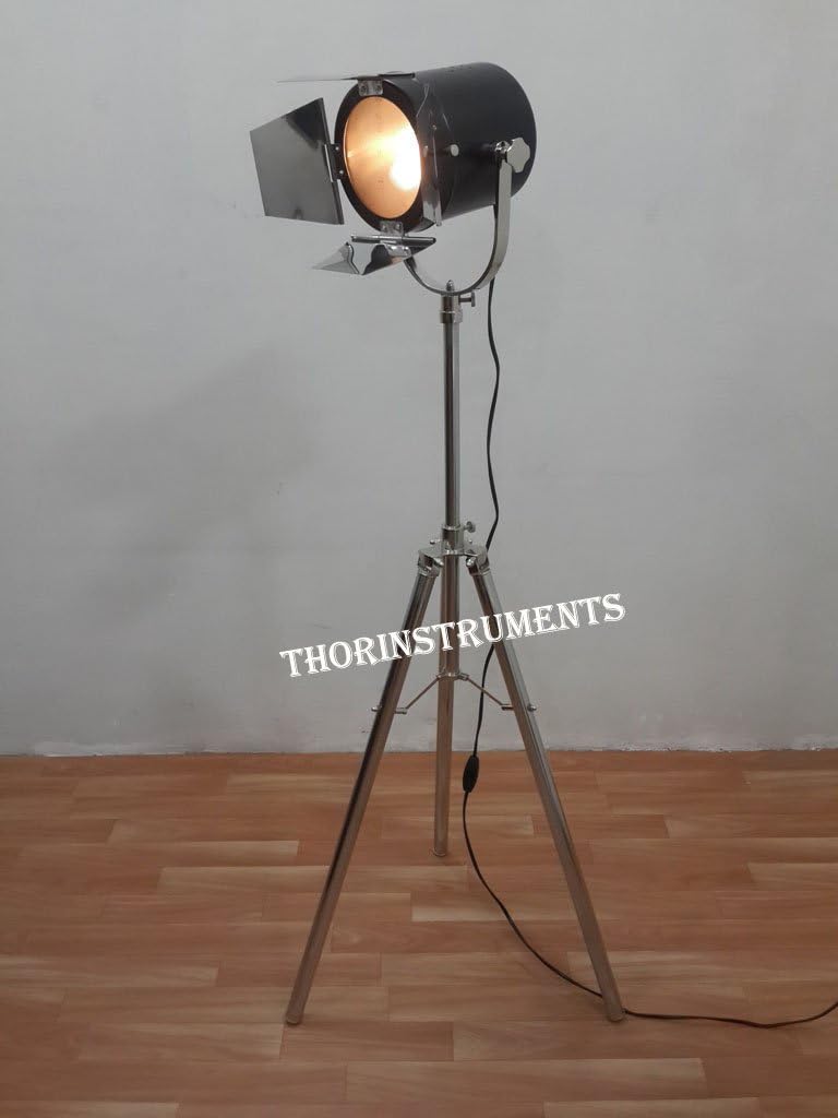 THOR INSTRUMENTS Cinema Studio Floor Prop Light with Chrome Tripod Lamp Rustic Vintage Home Decor Gifts