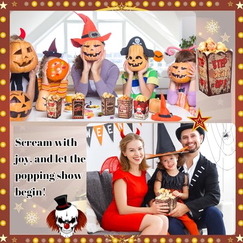 Image of Weekgrat 90 Pcs 9 Styles Halloween Creepy Popcorn Boxes Cardboard Popcorn Bags Snack Boxes Spooky Treat Bags for Candy Biscuits Party Favors