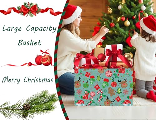 Image of Large Christmas Gifts Empty Baskets Kids Collapsible Holiday Storage Bin with Handle (Deer Head Red Socks Hat)