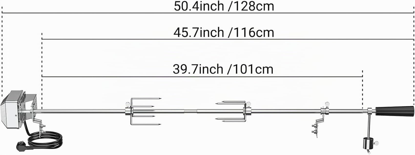 onlyfire Universal Parrilla Kit de reemplazo del asador para Asar varas - 45'' X 1/2 '' Hexagonal Spit Motor eléctrico/Barra (no caben asador de Gas Weber)