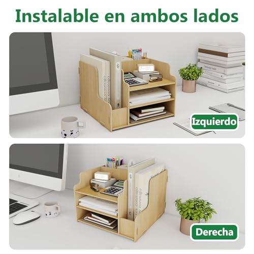 PUNCIA Organizador Escritorio Sobremesa de Madera con Revistero 3 Bandeja Escritorio con Portalápices Estante de Almacenaje Multifuncional para Material Documentos Oficina Escuela - imagen 4