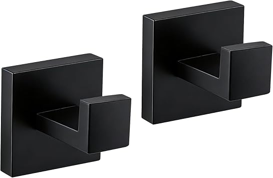 JOPOFI 2 Piece Towel Hook - Bathroom Coat Hook - Matte Black | Wall Mounted Towel Hooks for Bathroom, Stainless Steel Towel Holder for Bathroom, Heavy Duty Towel Holder for Kitchen