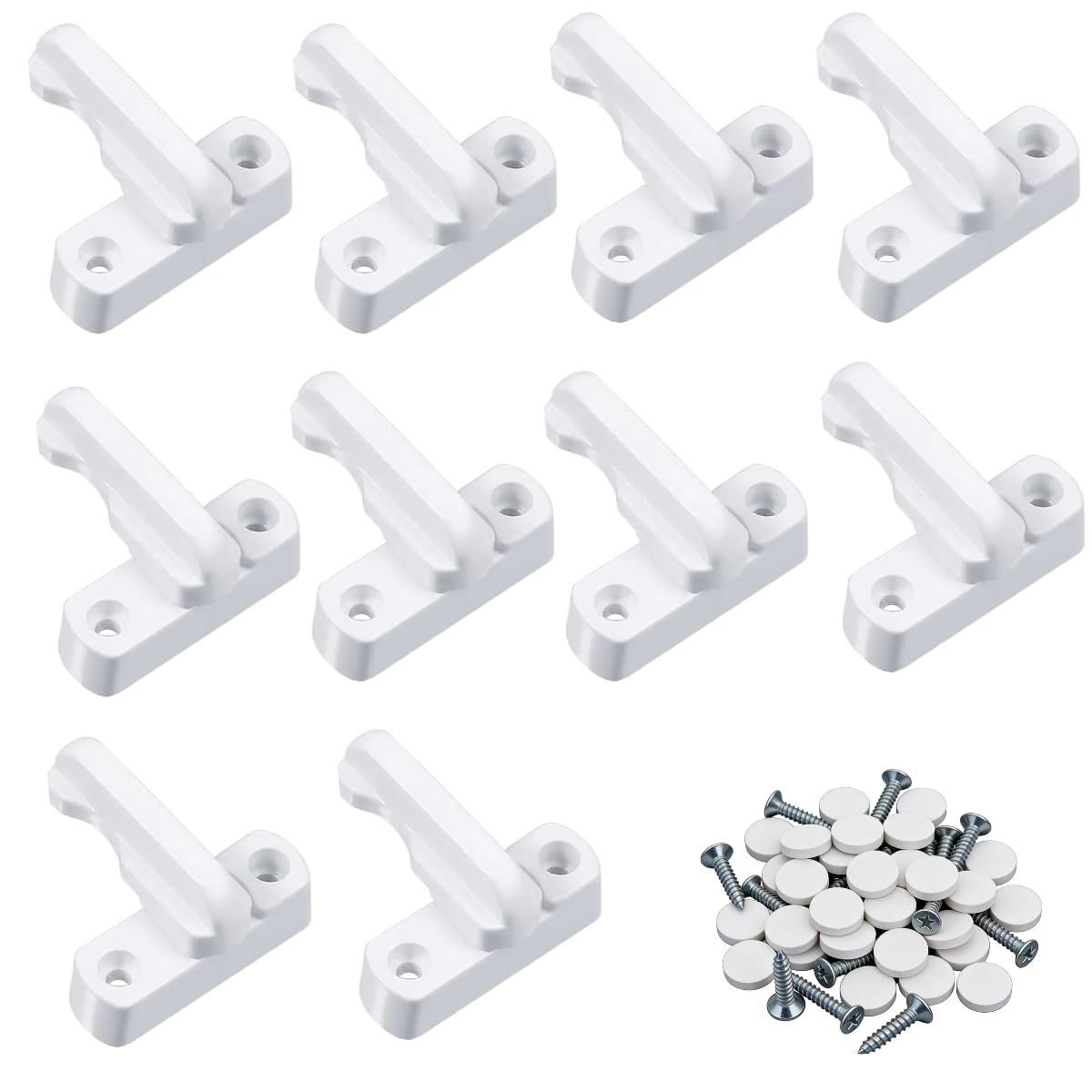 Satiskid 10pcs Sash Jammers for Upvc Doors, T-Type Window & Door Security Lock with 20 Screws & 20 Plastic Cover Caps, Zinc Alloy Sash Jammer Blocker Kit