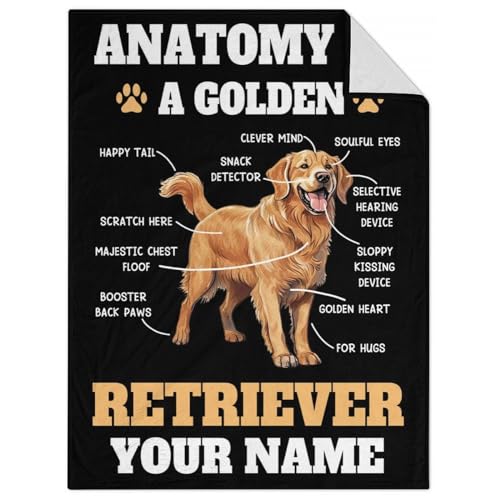Custom Golden Retriever Blanket for Women, Men - 60x80 Inches Twin Size - Soft Fluffy Cozy Blankets Gift - Black Novelty Blanket for Bed, Sofa, Winter