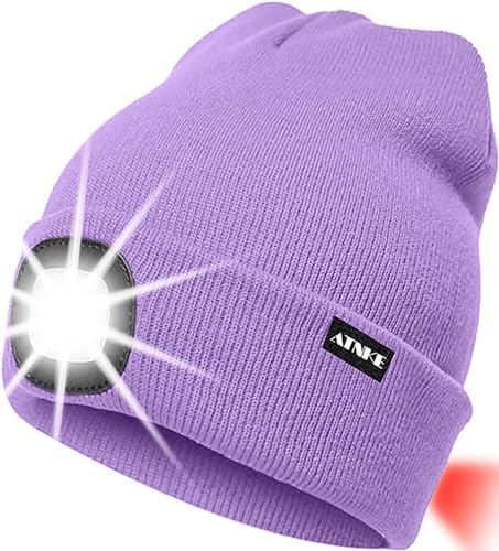 ATNKE 8LED Lighted Knit Hat,USB Rechargeable Running Headlamp Cap Ultra Bright Waterproof Light Lamp and Flashing Alarm Red Tail Light Multi-Color