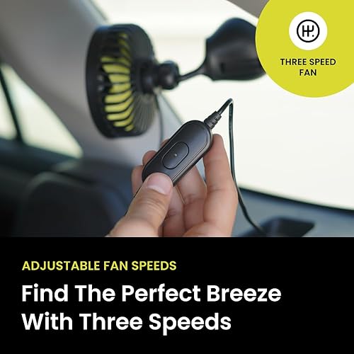 Miniatura 3 de Luno Ventilador de camping para coche alimentado por USB, montaje de bola articulado de múltiples velocidades, añade ruido blanco, soporte de