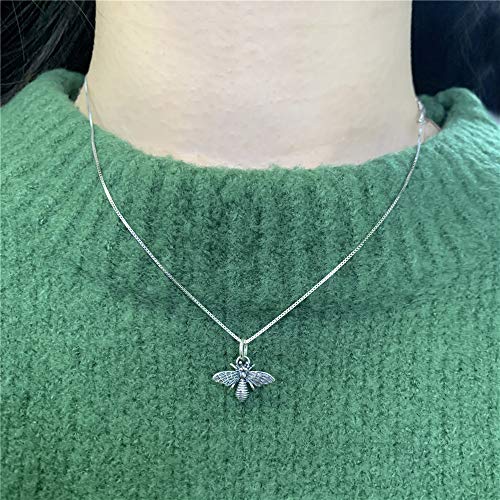Dtja Vintage Bee Necklace for Women Girls Men 925 Sterling Silver Oxidized Charm Bumblebee Honeybee Pendant Choker Necklaces Adjustable Box Chain 18 inches Fashion Punk Retro Jewelry3