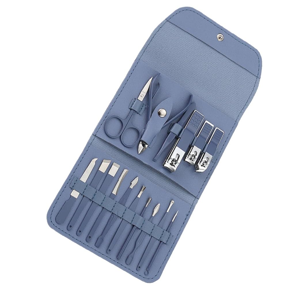Zestaw do manicure dla kobiet, Nail Grooming Kit, Professional Manicure Kit, Stainless Steel Nail Cutting Kit for Men Women, Nail Clipper Set with Leather Case for Travel Gift (16PCS)(Blue)