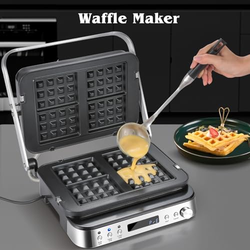 Bild 5 - AMZCHEF Multifunktionaler 4 in 1 Kontaktgrill, Griddle, Waffeleisen & SandwichMaker mit 4 antihaftbeschichteten abnehmbaren Platten, individuelle Zeit und Temperatur,LED-Anzeige,Gesundheitsgrill 2000W