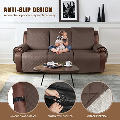 Kincam Waterproof Recliner Sofa Cover, Non-Slip Reclining Couch Covers For 3 Seat, Recliner Couch Cover Furniture Protector With Elastic Straps For Pets, Kids, Brown #TOP3