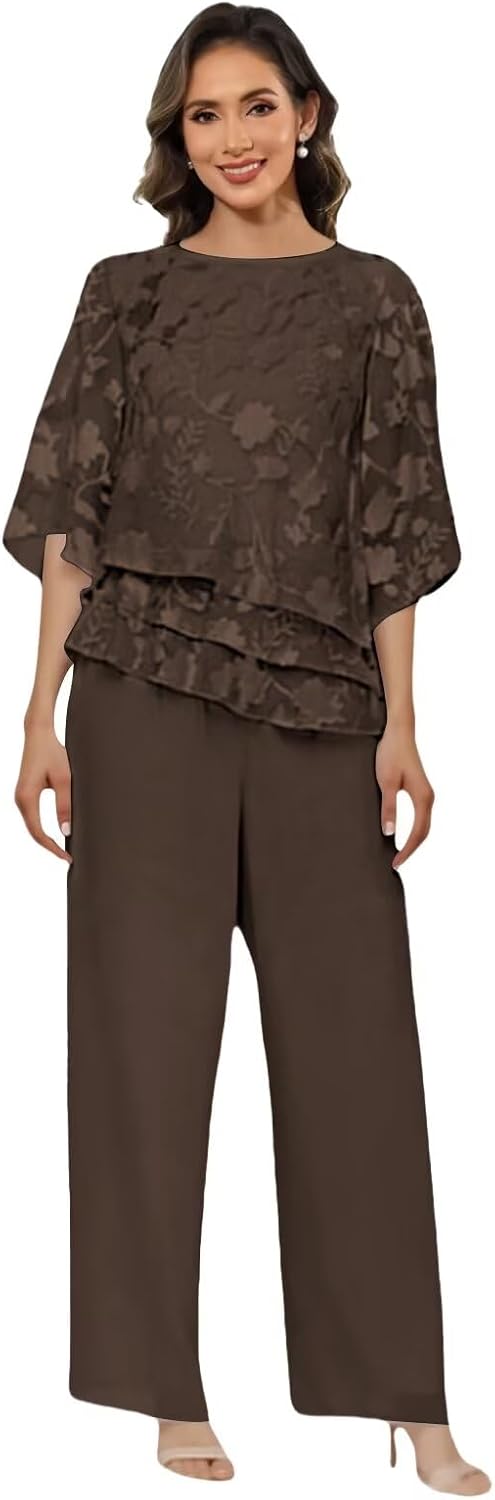 2 Pieces Mother of The Bride Pantsuits for Women with Lace Sleeves Formal Mother of The Groom Pantsuits