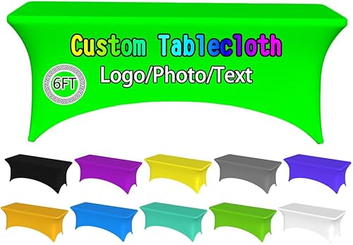 Miniatura 53 de Mantel personalizado con logotipo, texto/foto, mantel de elastano personalizado, rectangular, ajustable, para eventos, elástico, protector de mesa