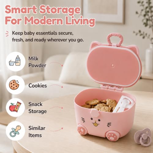 Image of StarAndDaisy Formula Milk Container for Baby Milk Powder Container with Scoop Holder, Portable Formula Dispense, Airtight First Feed Baby Food Storage Container /Box for Travel 200 Grams -Kitty Pink