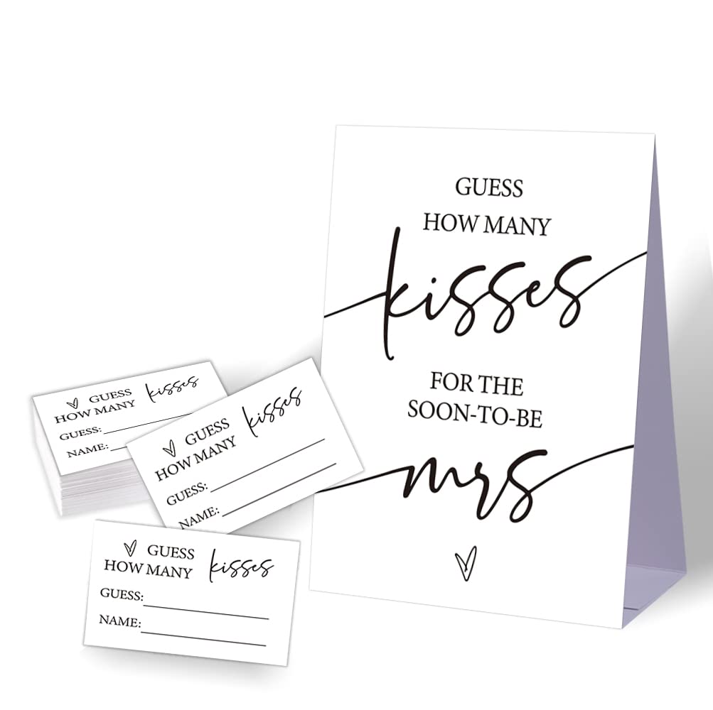 How Many Kisses Bridal Shower Game,Minimalist Bridal Shower Game,Wedding Shower Games,Bachelorette Party Night,Bridal Shower Games Ideas,1 Sign & 50