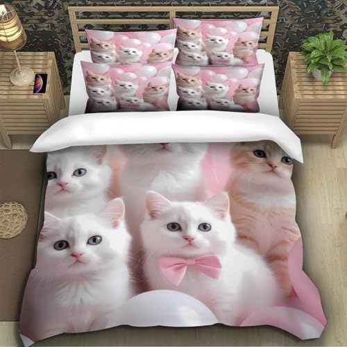 Housse de couette chatons 3D en microfibre lit simple 135x200cm