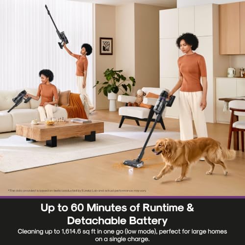 Eureka ReactiSense 350W Anti-Tangle Cordless Stick Vacuum, NEC440BK | Floor Sense + React, Up to 60-Min, Lightweight, Anti-Allergen HEPA, Swivel Steering, For Pet Hair, Hard Floors & Carpets - image 8