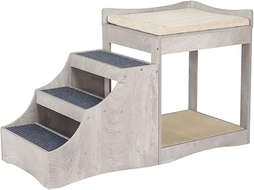 unipaws Litera para mascotas con escalón extraíble para perros y gatos, plataforma de asiento de ventana de varios niveles con cojín y almohadilla