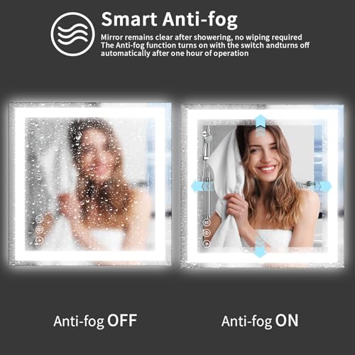 Image of Koonmi 40 inchx40 inch LED Bathroom Mirror with Anti-Fog | 90CRI Shatterproof Vanity Mirror with Backlit + Front Lit, Easy Install for Modern Bathroom and Hotel (IP65)