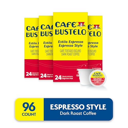 Image of Cafe Bustelo Espresso Style Dark Roast, Single Serve Coffee Pods, 24 Count (Pack of 4)