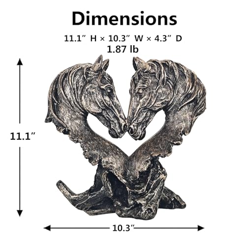 Estatua Corazón Caballos para Decoración Hogar 11" Negro miniatura 2