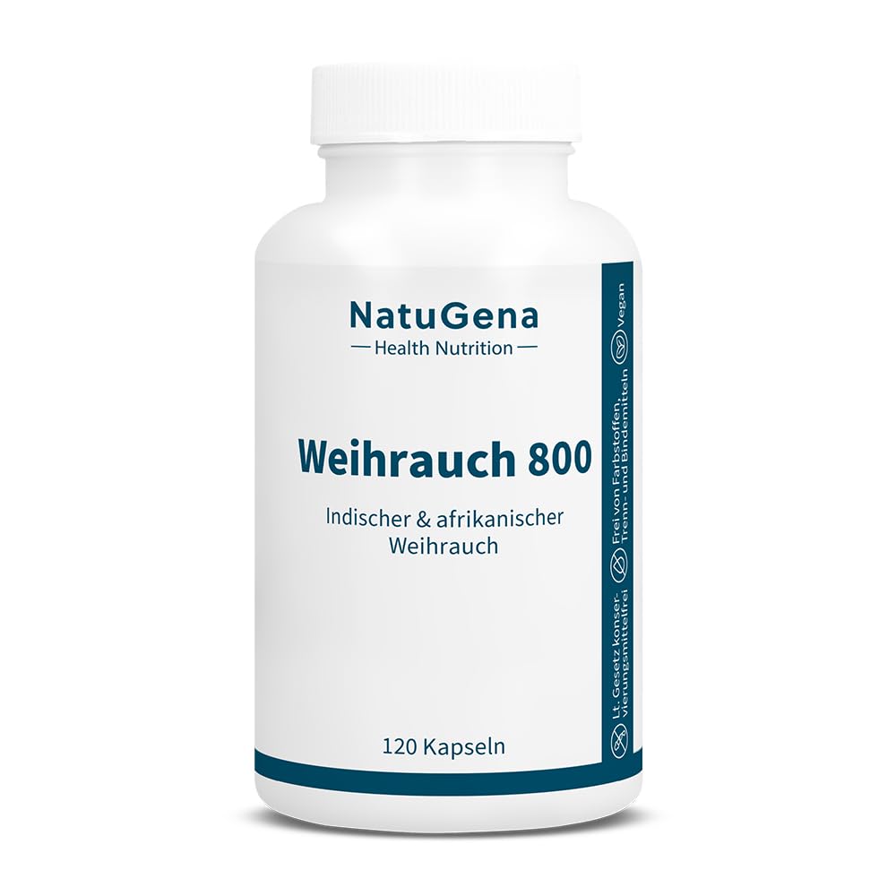 NatuGena Weihrauch 800 afrikanischer Weihrauch-Extrakt, indischer Weihrauch-Extrakt, zwei hochwertigen Boswellia-Extrakten, 120 Kapseln (2 Monats Packung)