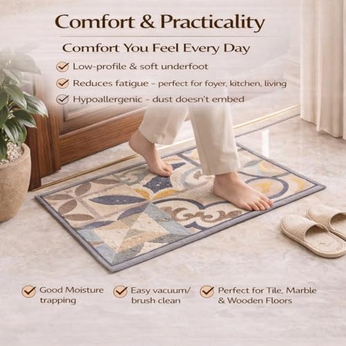 Image of Matz&More Tiles Earth Floor Mat | 40x60 CM | Beige Pastel | Nylon Tufted Gel Baking Anti-Slip | Doormat for Home Entrance, Kitchen & Bedroom