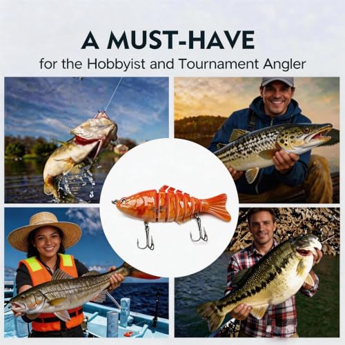 Image of Multi Jointed Swimbait Hard Lure, 3.7in Slow Sinking Fishing Lures with Realistic S-Shaped Swimming Action, Built-in Gravity Transfer System & #6 Treble Hooks for Bass, Trout, Pike, Topwater Lure