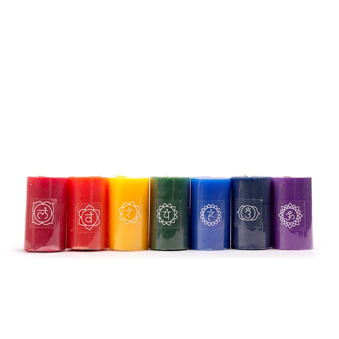 Vrinda® 7 Chakra Scented Candle, 2.5" - Aromatherapy Candle Set for Meditation, Yoga, and Relaxation - Hand-Poured with Natural Essential Oils (Chakra Pillar)