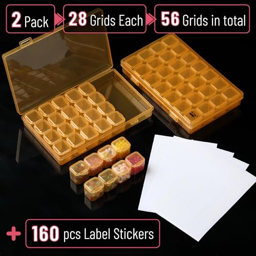 Image of Mr. Pen- Bead Storage Containers, 28 Grids, 2 Pack, Transparent Orange | 160 pcs Label Stickers, Transparent, Small Bead Organizer Box, Diamond Art, Diamond Painting Organizer