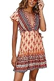 [page_title]-MisShow Damen luftiges Sommerkleid Casual Kleid Boho Maxikleid mit Schlitz Mini Orangen Gr. S