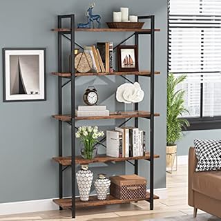 Tribesigns 5 Tier Bookshelf, Industrial Etagere Bookcase with Metal Frame, Rustic Tall Book Shelf Unit for Living Room, Study, Home Office