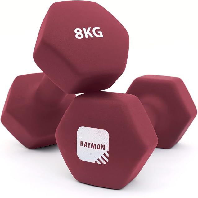 KAYMAN Neoprene Dumbbells with Free Poster  Weight Set for Home Gym | Fitness Training Equipment | Anti-Slip Grip Material | Comes with Workout Guide | Pair of 1kg 2kg 3kg 4kg 5kg 6kg 8kg 10kg