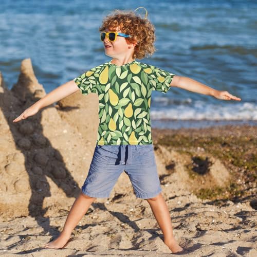 Boys Short Sleeve T-Shirts Pear Fruit Yellow Rashguard Kids Swim Shirts Sun UPF 50+4