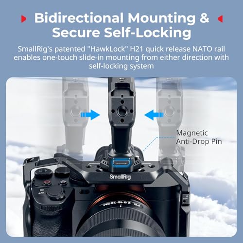 Image of SMALLRIG Quick Release Top Handle, Dual-Direction & Compatible QR-Slide NATO Rail for ARRI with 1 /4 inch-20 Screw, Ergonomic Design,15kg Max. Load,Built-in Multiple Mounting Points,HawkLock H21-5632