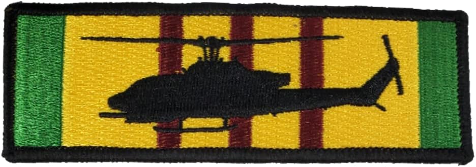 AH-1 Cobra Helocopter Silhouette on Vietnam Service Ribbon Patch - Veteran Owned Business