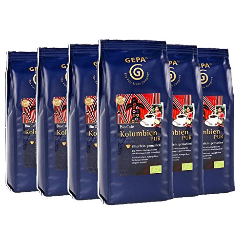 GEPA Bio Café Kolumbien PUR, gemahlen, 250 g, 6er Pack