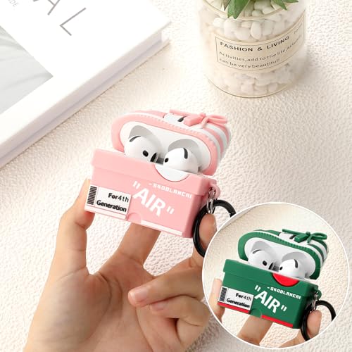 Image of [2Pack] Gedicht for Apple Airpods 4th Generation Case Cover(2024),Cute Cartoon Shoe Box Soft Silicone Protective Cases for Airpods 4th Case with Keychain for Women Men,Pink+Green