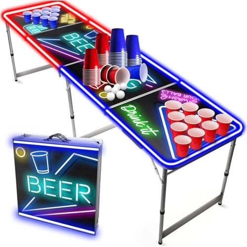 Beer Pong Offizieller Spotlight Tisch Set | Mit LED Beleuchtung | LED Full Pack | Inkl. 1 Tisch + 120 Becher 53cl (60 Rot & 60 Blau) + 6 Ping-Pong-Bälle | Premium Qualität Beer Pong Offizieller Spotlight Tisch Set | Mit LED Beleuchtung | LED Full Pack | Inkl. 1 Tisch + 120 Becher 53cl (60 Rot & 60 Blau) + 6 Ping-Pong-Bälle | Premium Qualität