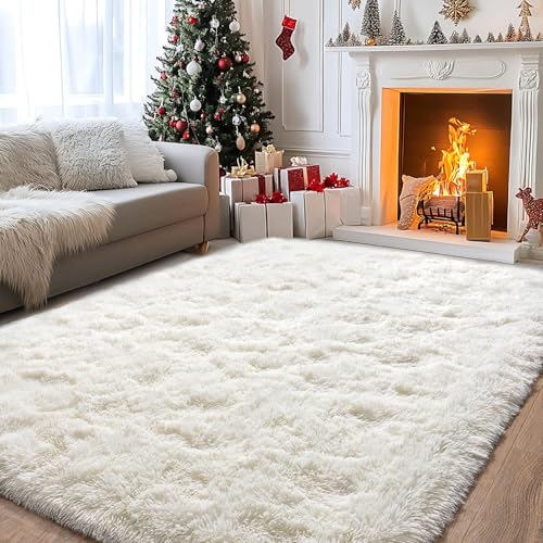 Large Rug for Living Room 6×9 Feet, Modern Soft Shag Area Rug, Plush Fuzzy Carpet for Bedroom Girls Boys Room Home Nursery Teens Dorm Decor, Cream White