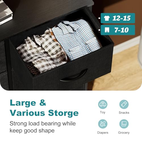 Image of OLIXIS 8 Drawer Dresser for Bedroom, Wide Fabric Storage Tower with Wooden Top and Metal Frame, Closet Chest Organizer Furniture, Living Room Hallway, Black