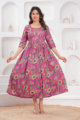 Image of Women's Feeding Kurta Cotton | Floral Anarkali Pregnancy Kurta with Nursing Zipper | Pre & Post Partum | Maternity Dresses | Mom to Be Gift