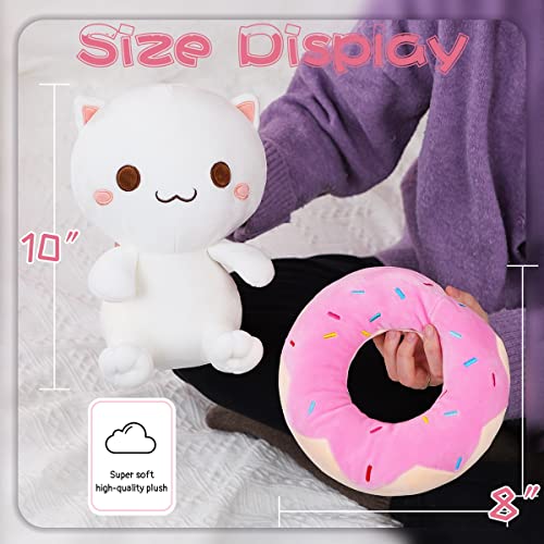 Aixini Cute Plush Donut Cat Stuffed Animal, Super Soft Kawaii Cat Kitten Plushies For Kids 10Inch (White,A) #TOP5