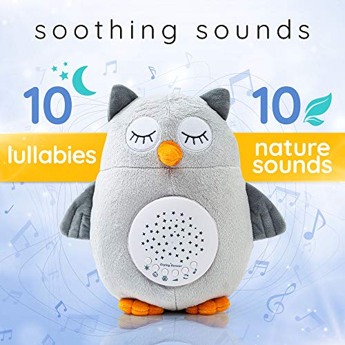 Baby Soother Cry Activated Sensor Toy - Baby Plush Owl - Crib Soother Plush - White Owl Sound Machine- Toddler Sleep Aid Night Light - Unique Baby Boy & Girl Gifts - Lullabies With 10 Nature Sounds #TOP4