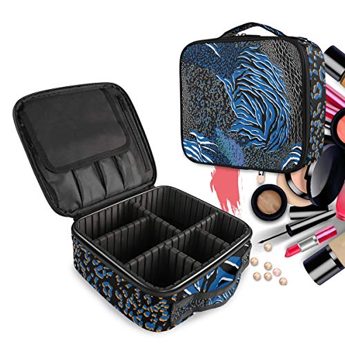 Sac cosmétique bleu motif animalier et organisateur de maquillage de voyage pour femmes