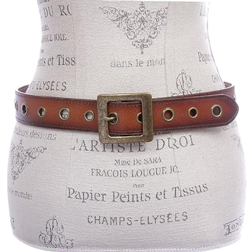 Square Buckle Grommets Vintage Distressed Leather Jean Belt2