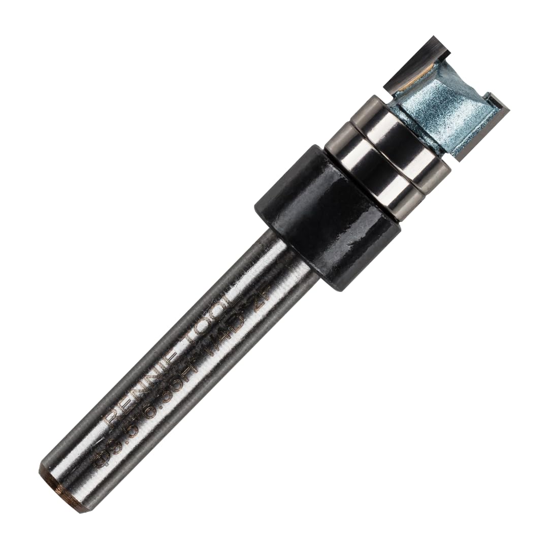 Rennie Tools - 9.5mm Cut x 6.35mm Flute x 1/4" Shank Guided Profiler Router Cutter Bit, Tungsten Carbide Tipped. 3/8" Diameter Flush Trim Straight Router Bit