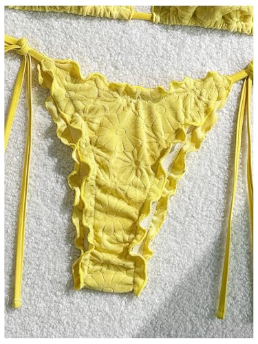 MakeMeChic Women's Polka Dots Bikini Sets Halter Tie Backless Frill Trim String Swimsuits3